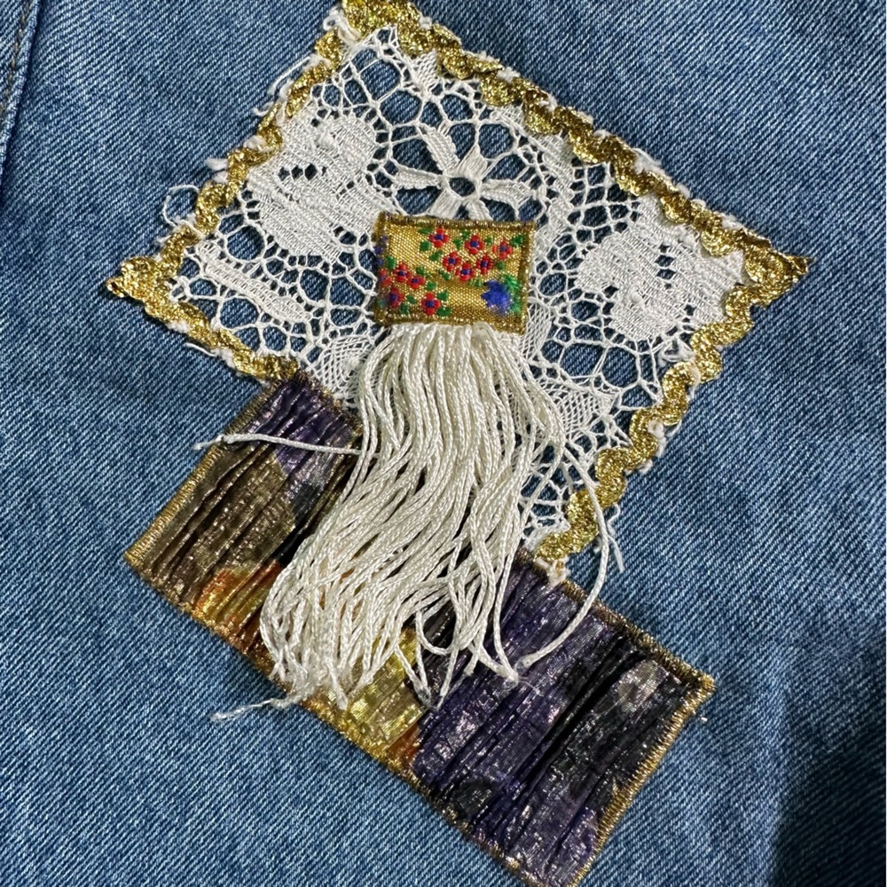 Women’s Vintage 80’s AFSY Embroidered Patchwork Denim Jean Shorts Deadstock - Picture 3 of 8